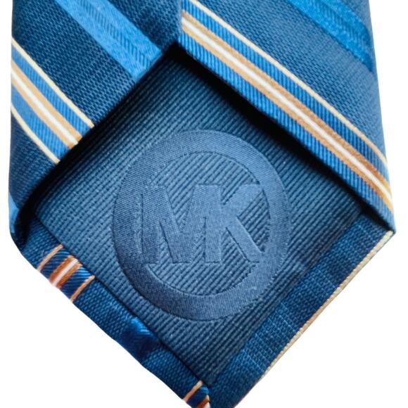 Michael Kors Blue Tan Silk Regimental Striped Classic Designer Men's Tie - Picture 4 of 8